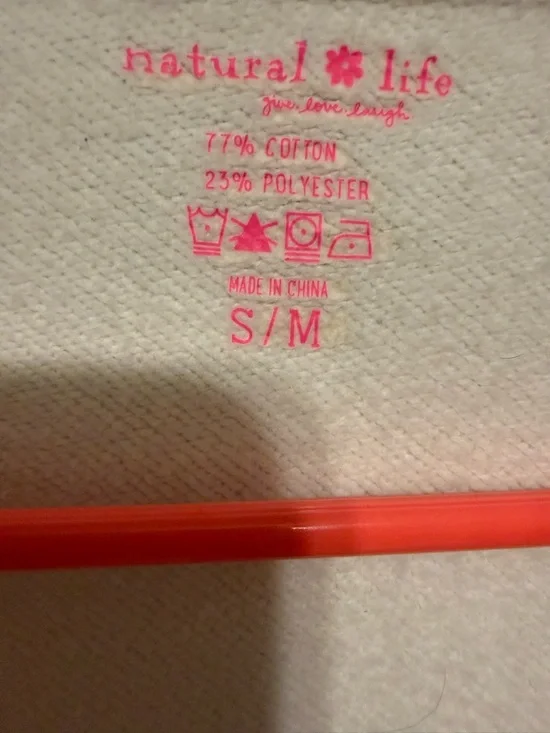 NATURAL LIFE Cream Pullover with Pink Logo Print s/m. Runs big - Picture 3 of 3
